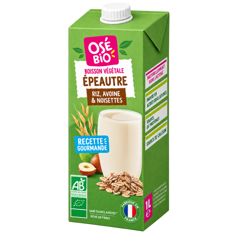 Boisson épeautre, riz, avoine et noisettes